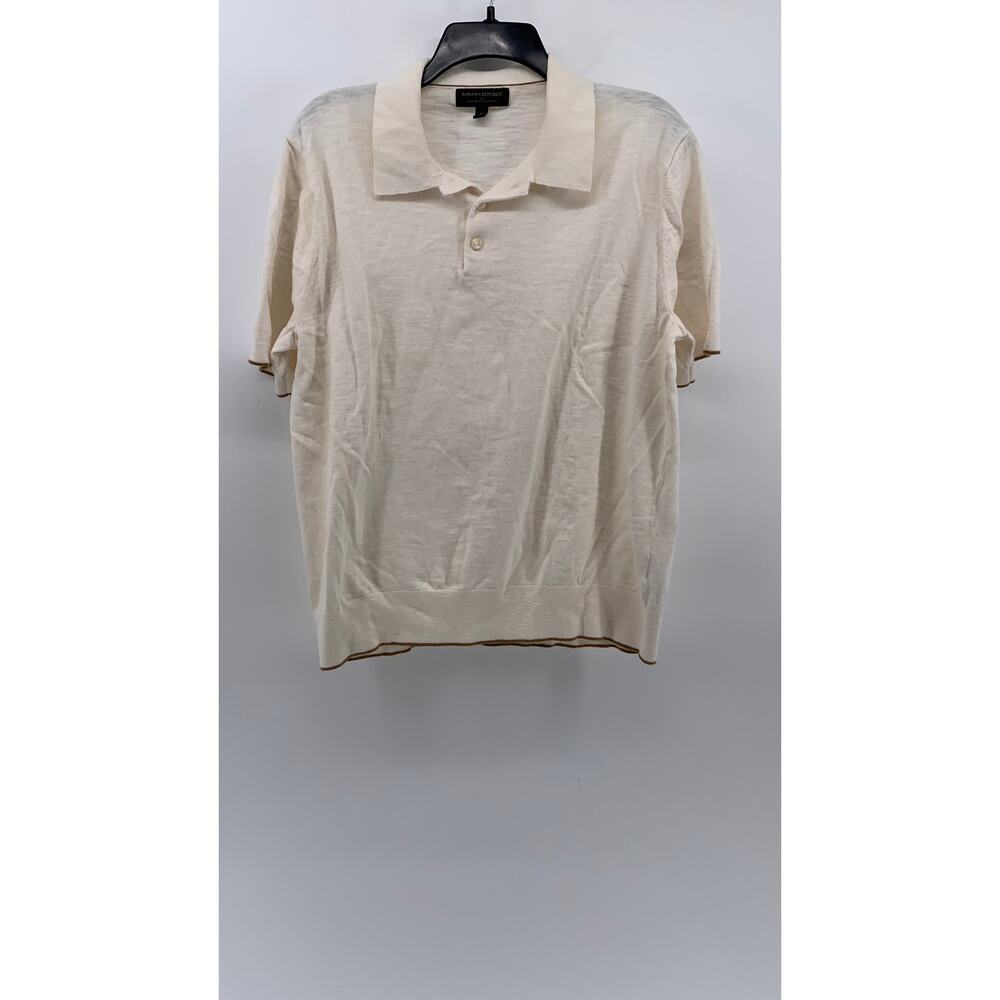 BANANA REPUBLIC Men's Off-White Short Sleeve Organic Cotton Polo Shirt SZ L